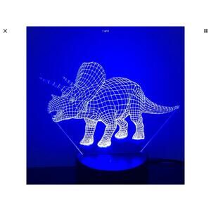 Dinosaur Night Light 3D Illusion Triceratops 7 Changing Colors Lamp w/Black Base